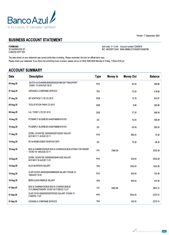 Download Salvador Banco Azul firm account statement Word and PDF template Photoshop template